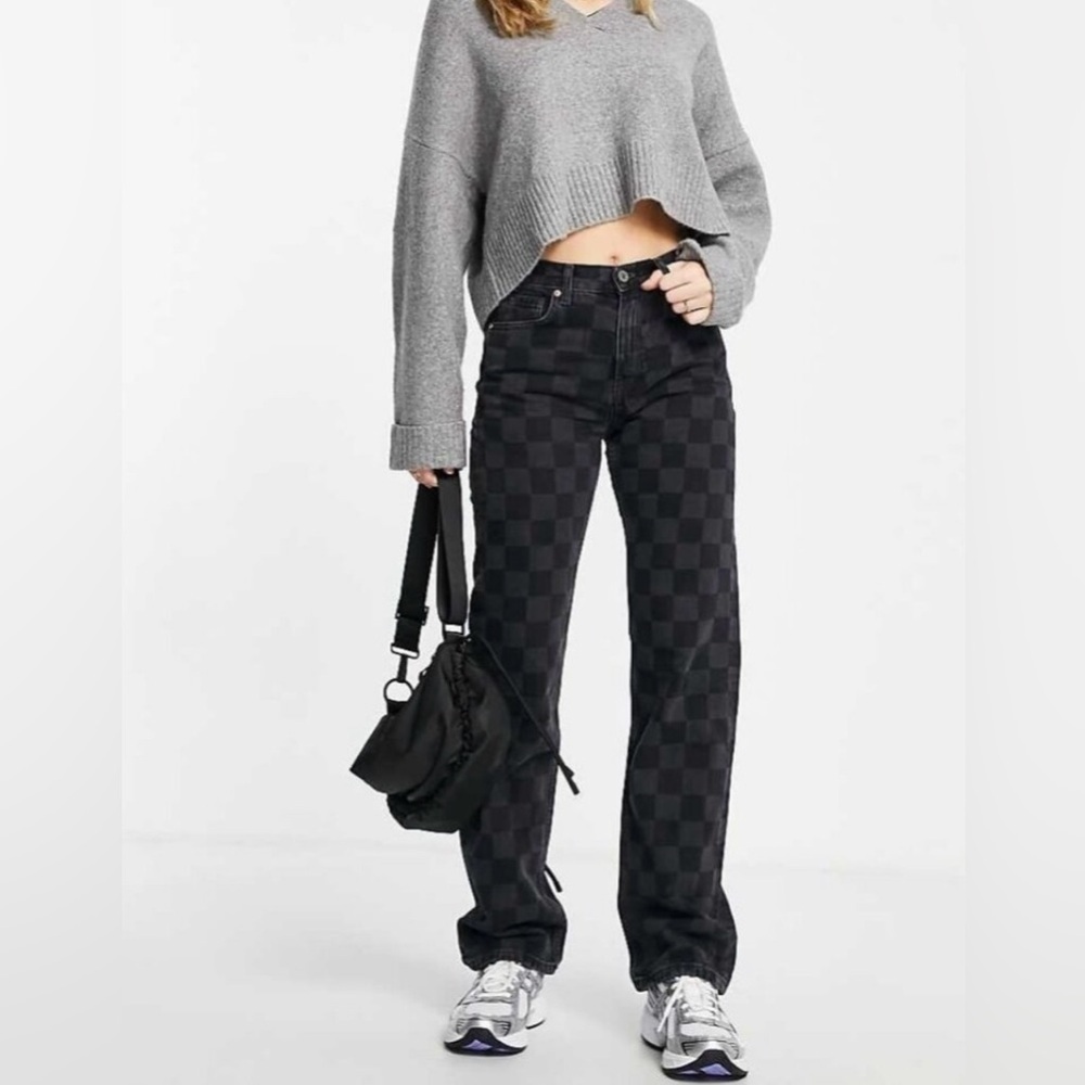 NEW! MNG CHECKERED Jeans Size 6 NWT Womens Black - Picture 3 of 14